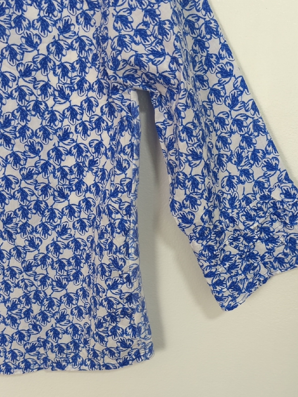 Charter Club Petite Large Blue & White Floral Cotton Modal Ruffle Detail‎ Top - Picture 3 of 7